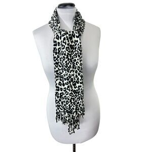 Merona Women's Poly Blend Leopard Print 2 Layer Fringe Black &‎ White Scarf